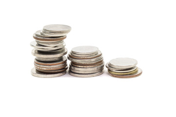 Coin pile Thai baht, on white background, Isolated