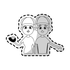 happy couple ready to practice baseball sport over white background. vector illustration