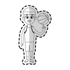 boy with basketball sport equipment over white background. vector illustration