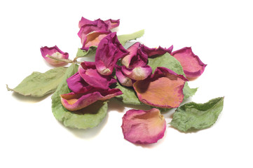 Flowers composition of dried rose flowers. Valentine's day. Dried rose petals close-up background