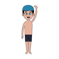 boy with swimming sport equipment over white background. colorful design. vector illustration