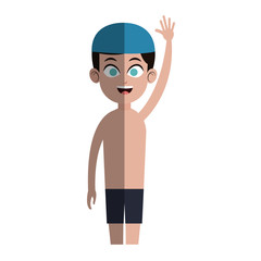 boy with swimming sport equipment over white background. colorful design. vector illustration