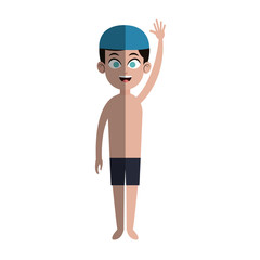 Fototapeta premium boy with swimming sport equipment over white background. colorful design. vector illustration