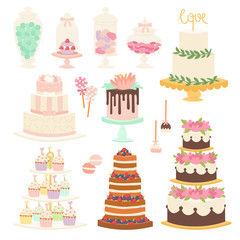 Wedding cake pie cartoon style isolated vector illustration.