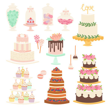 Wedding Cake Pie Cartoon Style Isolated Vector Illustration.