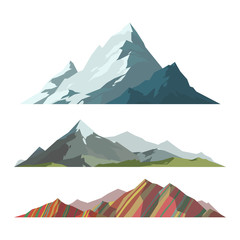 Mountain mature silhouette element outdoor icon snow ice tops and decorative isolated camping landscape travel climbing or hiking geology vector illustration.