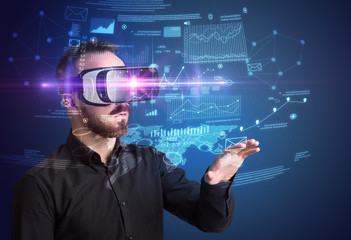 Businessman with virtual reality goggles