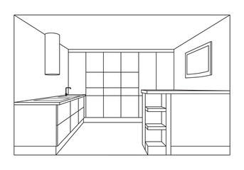 Kitchen interior plan. Draft of kitchen furniture.