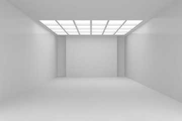 Interior with white wall onto which falls the light from a window. Background illustration 3d rendering.