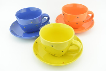 Three color cups of tea composition