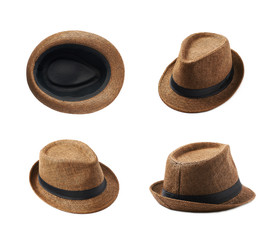 Brown fedora hat isolated