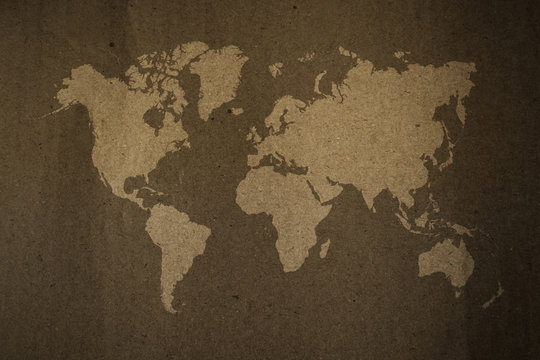 Cardboard Paper Texture , Process In Vintage Style With World Map