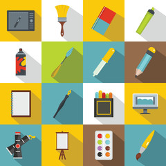 Design and drawing tools icons set, flat style