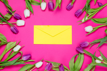 envelope and tulips