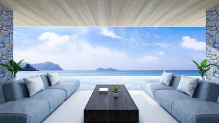 modern room interior  near beach with  sky and sea view /3d render