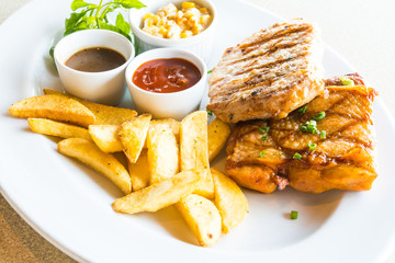 Pork chop and Chicken steak
