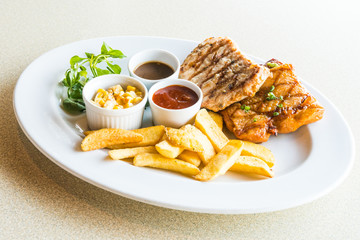 Pork chop and Chicken steak