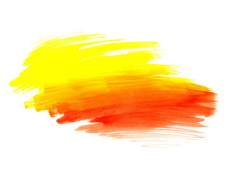 Bright yellow and red paint shape on white background