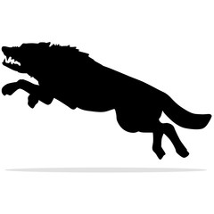 Black and white vector silhouette illustration of a wolf 