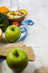 Food for diet  on a wooden table.