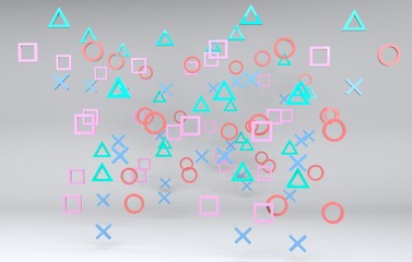 elements of the joystick on a gray background in a random order