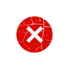 Fototapeta premium Cross sign element. Red grunge X icon isolated on white background. Simple mark design. Round button for vote, decision, web. Symbol of error, check, wrong and stop, failed. Vector illustration