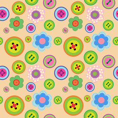 Cute seamless floral pattern with flowers and buttons