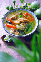 green curry chicken soup, famous thai cuisine.