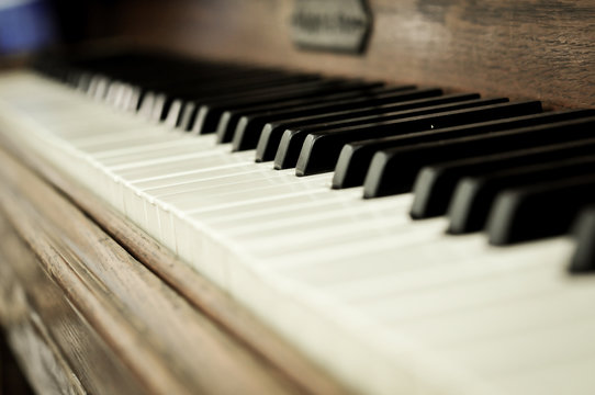 Closeup of a piano keys with a selective focus