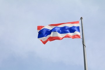 Thailand Flag Wave Flying with blue sky background.