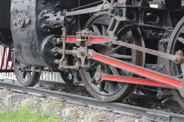 Fototapeta na wymiar Steam train, wheels. closeup
