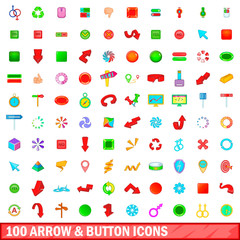 100 arrow and button icons set, cartoon style