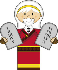 Cute Cartoon Moses with the Ten Commandments