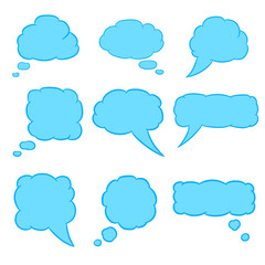 thought cloud set blue with trim of vector illustrations