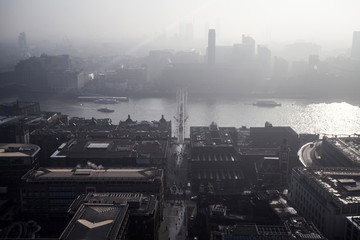 Aerial London view on a foggy day from St Paul's cathedral