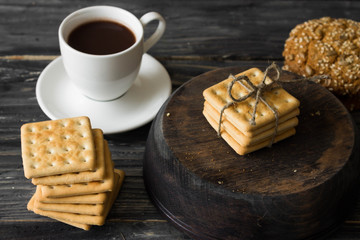 Cookies on a rustic background. A delicious and healthy breakfast.