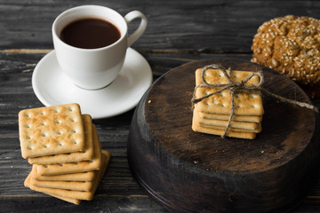 Cookies on a rustic background. A delicious and healthy breakfast.