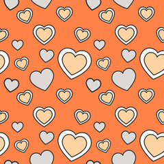 Abstract seamless pattern with colored hearts. Greeting card. Wrapping paper. Vector Illustration for your design. Happy Valentines Day background. Backdrop in vintage and retro style style.