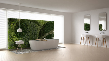 Scandinavian bathroom with vertical garden, white minimalistic interior design