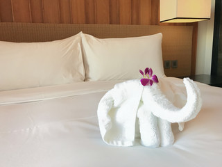 Elephant towel on the bed