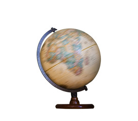 Spinning globe model isolated on white background, with clipping path
