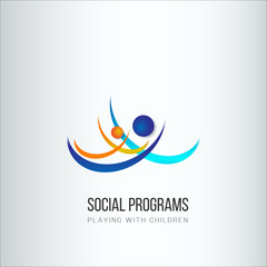 Social logo style. Adults play with children