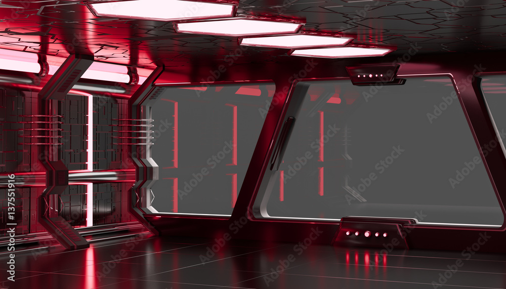 Wall mural spaceship red interior 3d rendering elements of this image furnished by nasa
