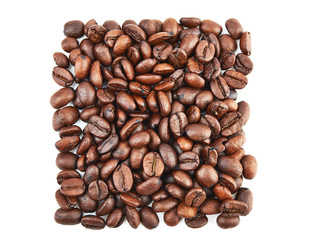 Coffee beans in square shape isolated on white background
