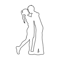 monochrome contour with couple embracing and kissing vector illustration