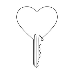 monochrome contour with key in heart shape vector illustration