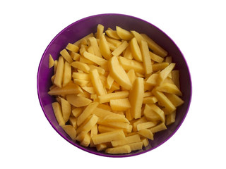 potato slices in a dish isolated