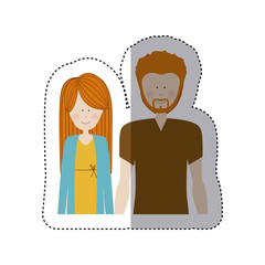 color sticker half body with man with beard and woman with long hair vector illustration