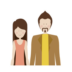 color silhouette half body with woman in shirt and man with mustache vector illustration