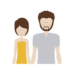 color silhouette half body with woman in dress and man with beard vector illustration